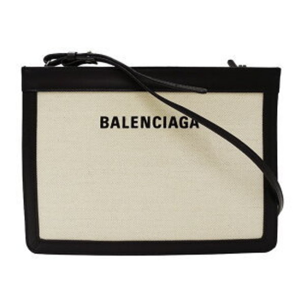 BALENCIAGA Shoulder Bag Navy Blue Pochette White Black Crossbody - Picture 1 of 8